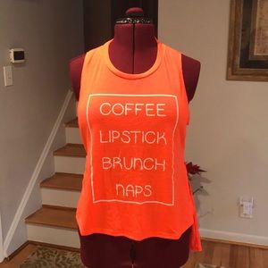 Orange “Coffee Lipstick Brunch Naps” workout tank